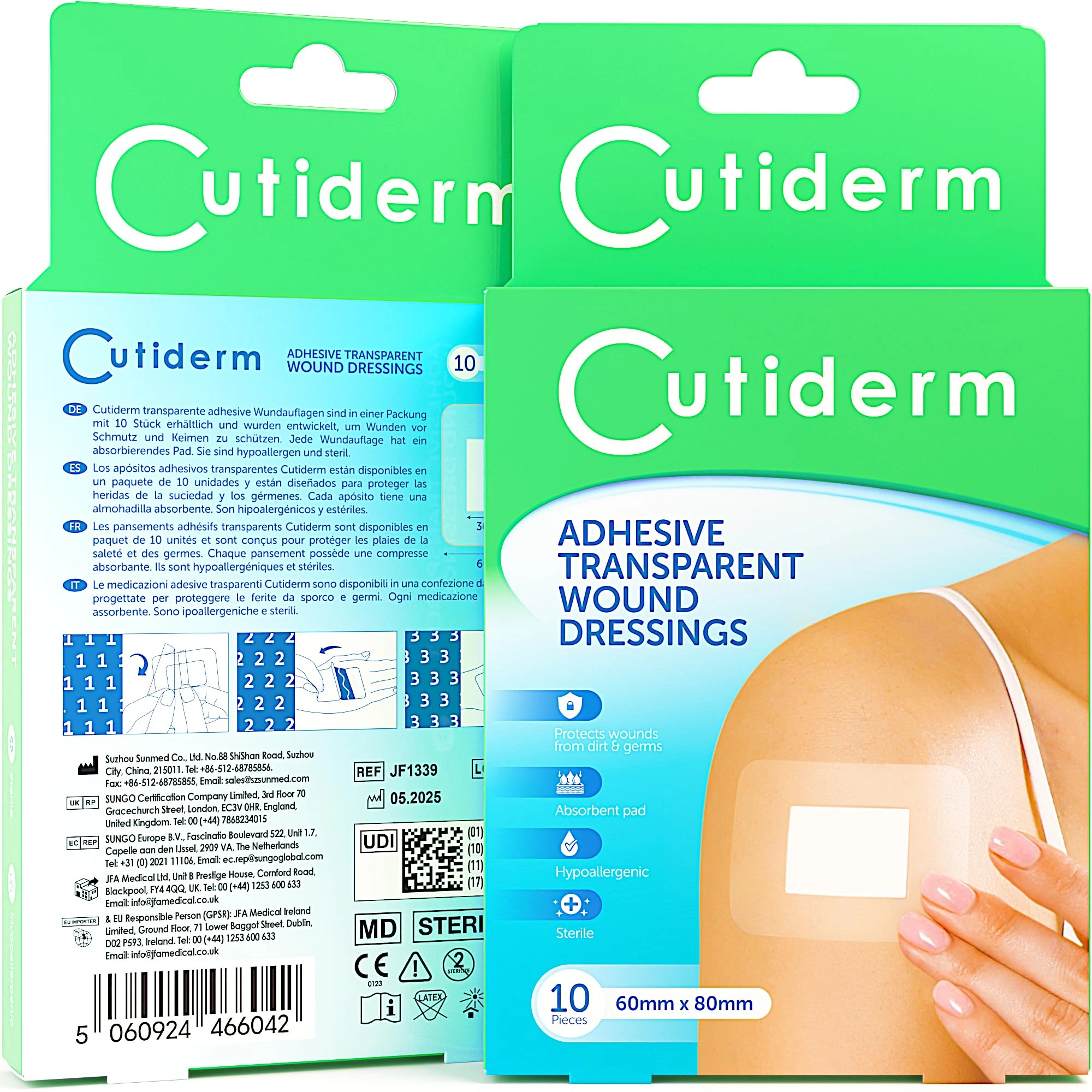 Cutiderm Adhesive Transparent Waterproof Wound Dressings 60mm x 80mm - Pack of 10 Dressings, Plasters