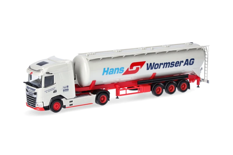 Herpa Hans Wormser DAF XG 60m³ silo tank truck, miniature scale 1:87, collector's piece, made in Germany, Plastic - Image 1