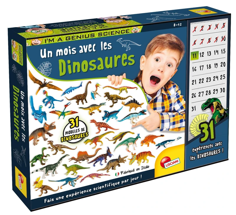 Lisciani I'm A Genius 1 Month with Dinosaurs Scientific Experiments for Children Aged 8 and Above 31 Figures & Cards Dinosaur Discovery Kit – Educational Gift Idea – Archaeology Game