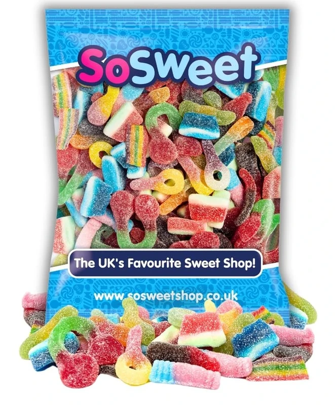 SoSweet Fizzy Sweet Mix – 1kg Bulk Bag of Tangy Pick & Mix Sweets | Sour Party Candy, Sharing Treats | Fizzy Fruit Flavour Favourites | Long Shelf Life