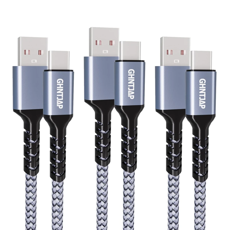 GHNTJAP USB Type C Cable, 6.6 ft (2 m), Set of 3, USB A to USB C Cable, 3A Rapid Charging, Compatible with QC3.0/2.0 Compatible, Compatible with Type-C Devices such as iPhone 16, Galaxy, Pixel, Xperia