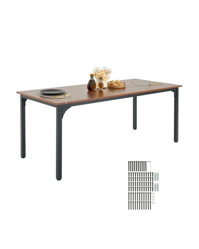 VEVOR Rectangle Dining Table, 71 inch Length Large Wood Tables for 6-8 Person, Farmhouse Dinner Furniture, Rustic Conference Desk with Iron Legs, for Home Kitchen Living Room, Brown(Only Table)