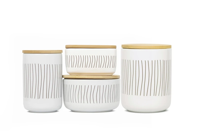Birambeau, Set of 4 White Ceramic Storage Jars with Bamboo Lids for Kitchen Bathroom Bedroom - Image 1