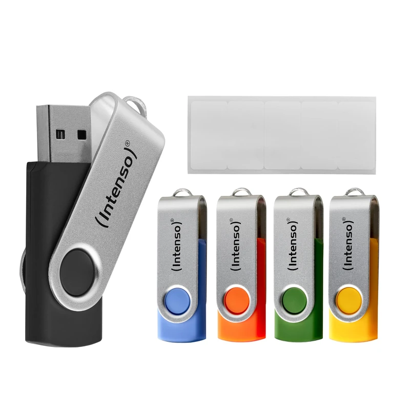 Intenso Office Line USB Stick 5 x 64 GB Super Speed USB-A 3.2 Memory Stick with up to 70 MB/s 5 Colours with Metal Hanger and Labelling Labels