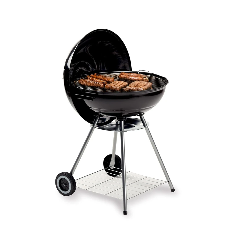 Charcoal BBQ Freetime 45cm - Black Steel Outdoor Barbecue with Lid and Wheels, Large Grill, Ideal for Balcony, Terrace and Garden