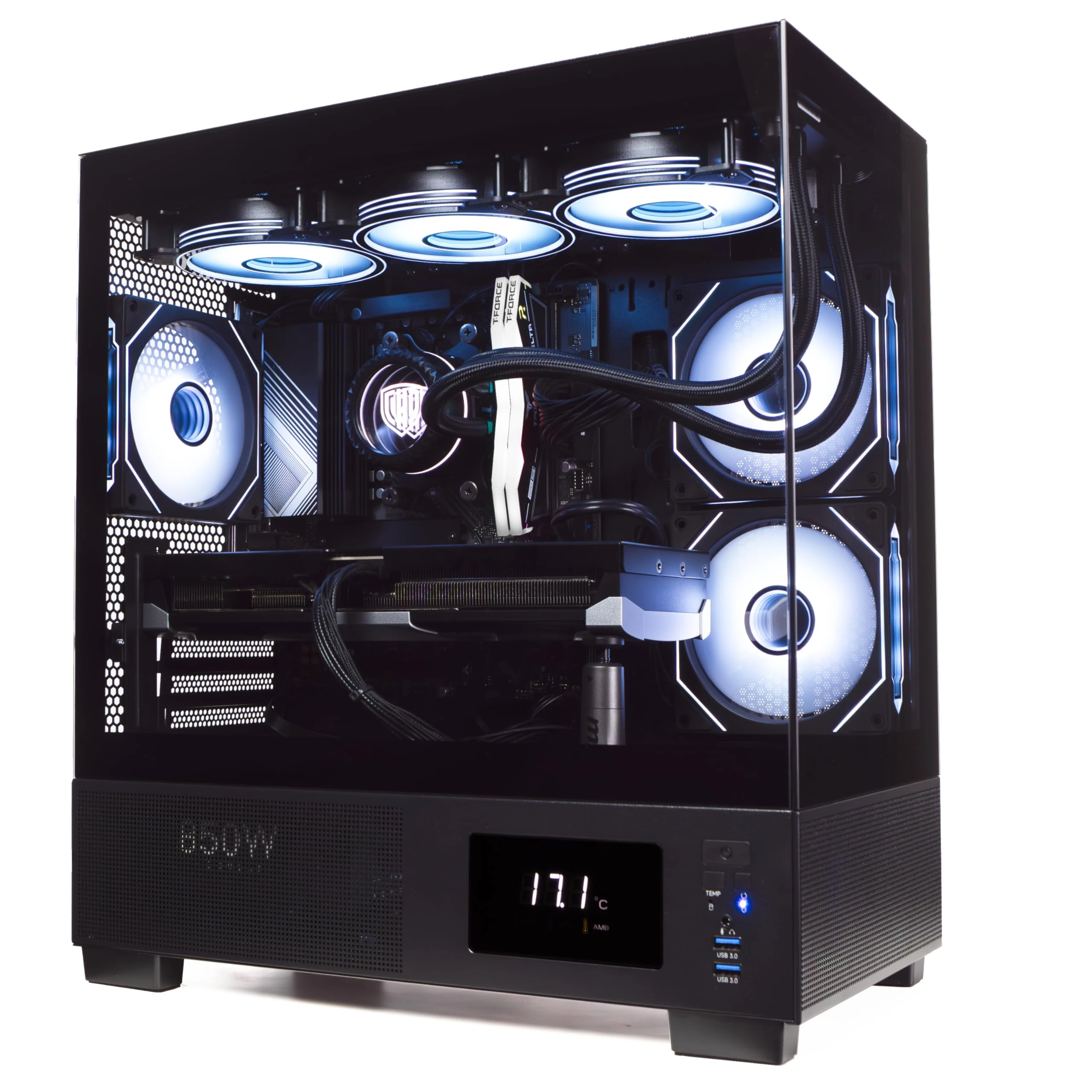 ionz Gaming PC - Desktop Computer, Ryzen 7 5700X, Radeon RX 9060 XT, 16GB RAM, 1TB NVMe SSD, 240mm AIO, LED display, Windows 11, 650W 80+ PSU, USB WiFi, Aether Vision, Black