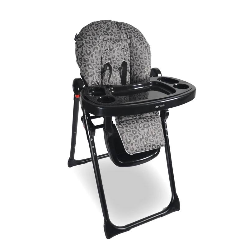 My Babiie MBHC8 Premium Highchair – Adjustable, 3 Recline Positions, 6 Height Settings, Removable Tray, Padded Seat, Foldable, for Toddler, from 6 Months to 3 Years (15kg) – Black Leopard