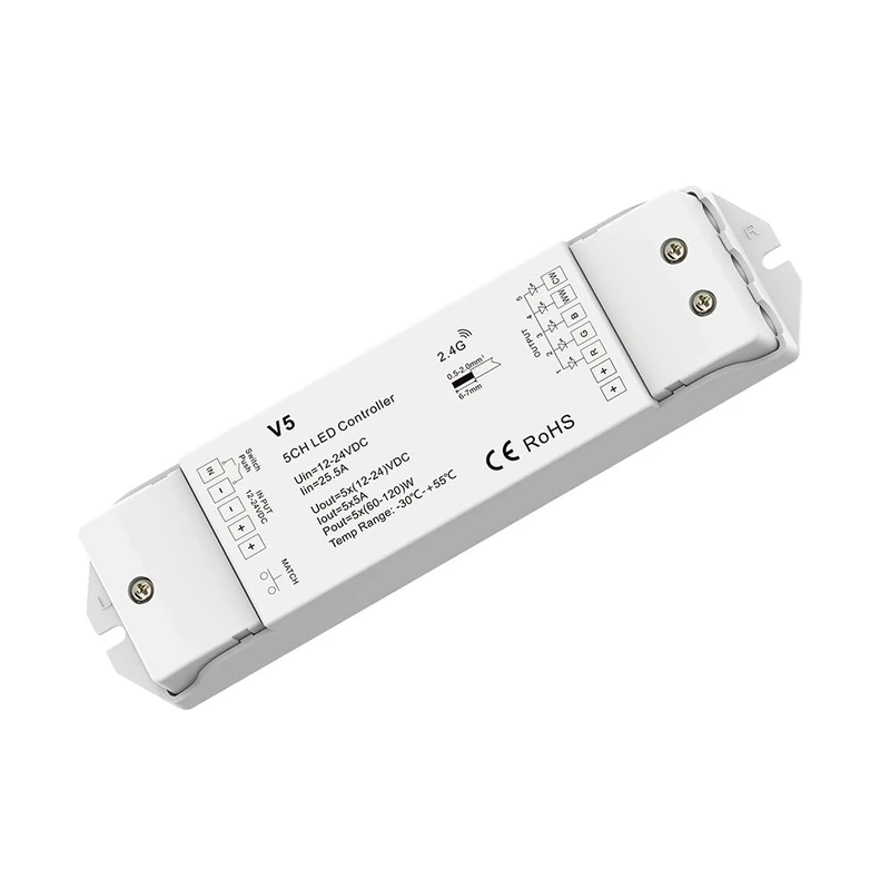 blendend LED driver 12-24VDC, 5A*5CH, max 25A, 300W/600W, ideal for decorative lighting and control of lights in varied spaces.