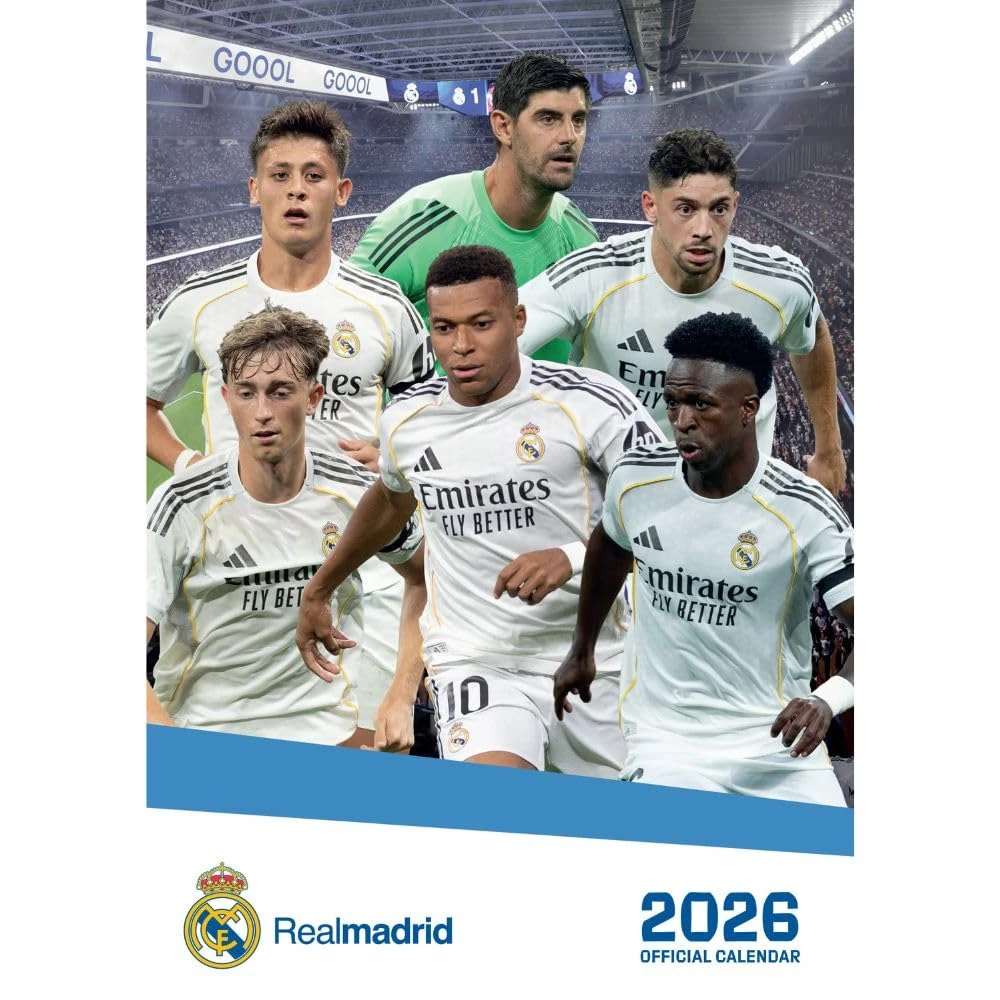 Grupo Erik A3 Wall Calendar 2026 - Real Madrid Calendar 2026 Month To View | A3 Wall Planner, Family Planner Monthly | Real Madrid Gifts Under 10 Pounds, Football Gifts For Friends