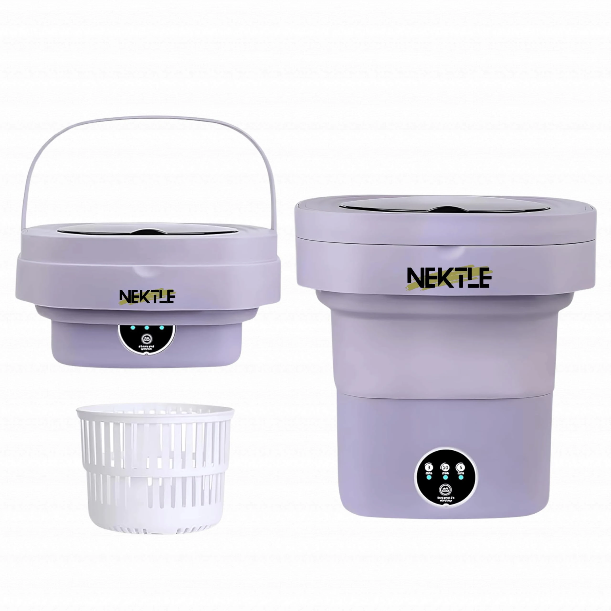 Nektle Portable Folding Mini Washing Machine12L Mini Washer (24x24x33cm), 36W Compact & Lightweight, Ideal for Travel, Camping, Small Spaces Easy Waterproof Keypad Energy Efficient (Purple)