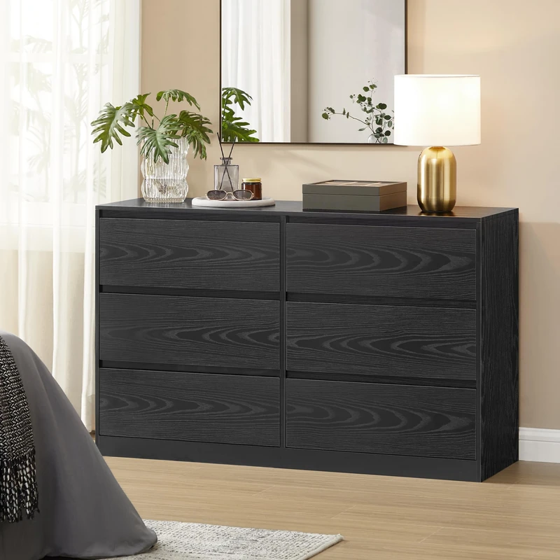 VASAGLE KAILYN Collection - Chest of Drawers for Bedroom, Storage Organiser Unit with 6 Drawers, 40 x 119.4 x 75 cm, Modern Style, Ebony Black LTS616B01