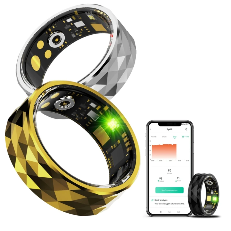 Smart Ring for Women Men, Health Tracker Ring Bluetooth Ring w/Sleep Heart Rate Blood Oxygen Monitor Waterproof Fitness Tracker Ring w/Multiple Sport Modes, Gold #11