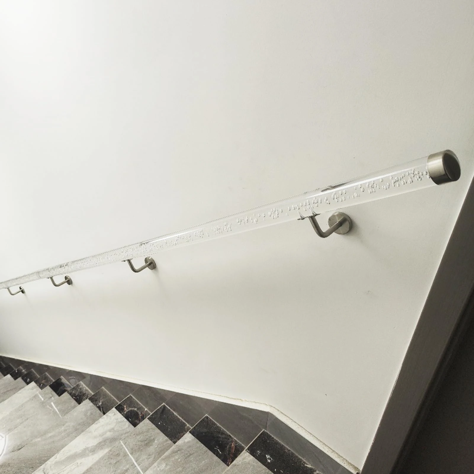 Clear Acrylic Staircase Handrail Kit with End Caps & Brackets, Indoor Outdoor Stairs Handrail for Wall/Acrylic Stair Balusters, Safety Stair Railing Grab Bar(Silver Bracket,320cm/10.5ft)