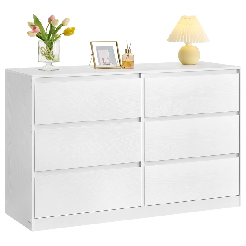 VASAGLE KAILYN Collection - Chest of Drawers for Bedroom, Storage Organiser Unit with 6 Drawers, 40 x 119.4 x 75 cm, Modern Style, Snow White LTS616W01