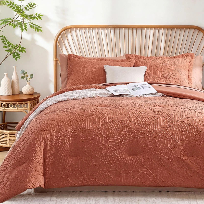 Full Size Comforter Sets - 7 Pieces Textured Bed in a Bag Full Bedding Set