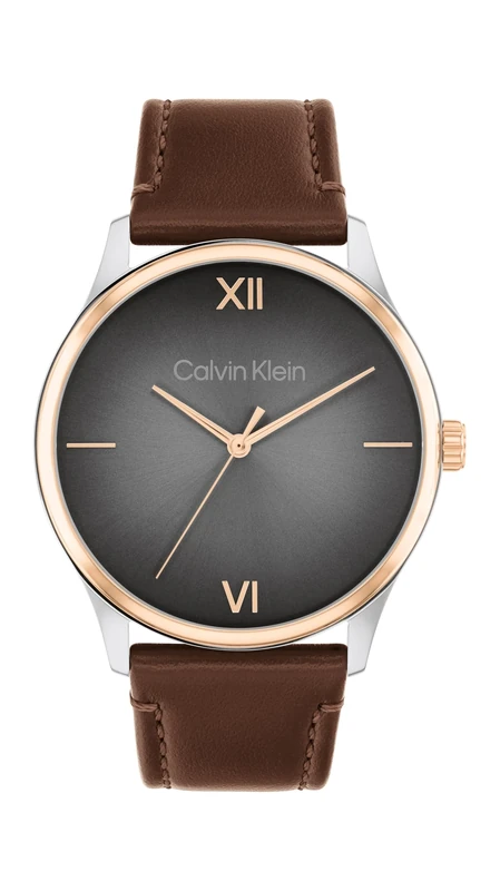 Calvin Klein Three Hand Quartz Movement Watch for Men Ascend Collection with Brown Leather Strap - 25200453