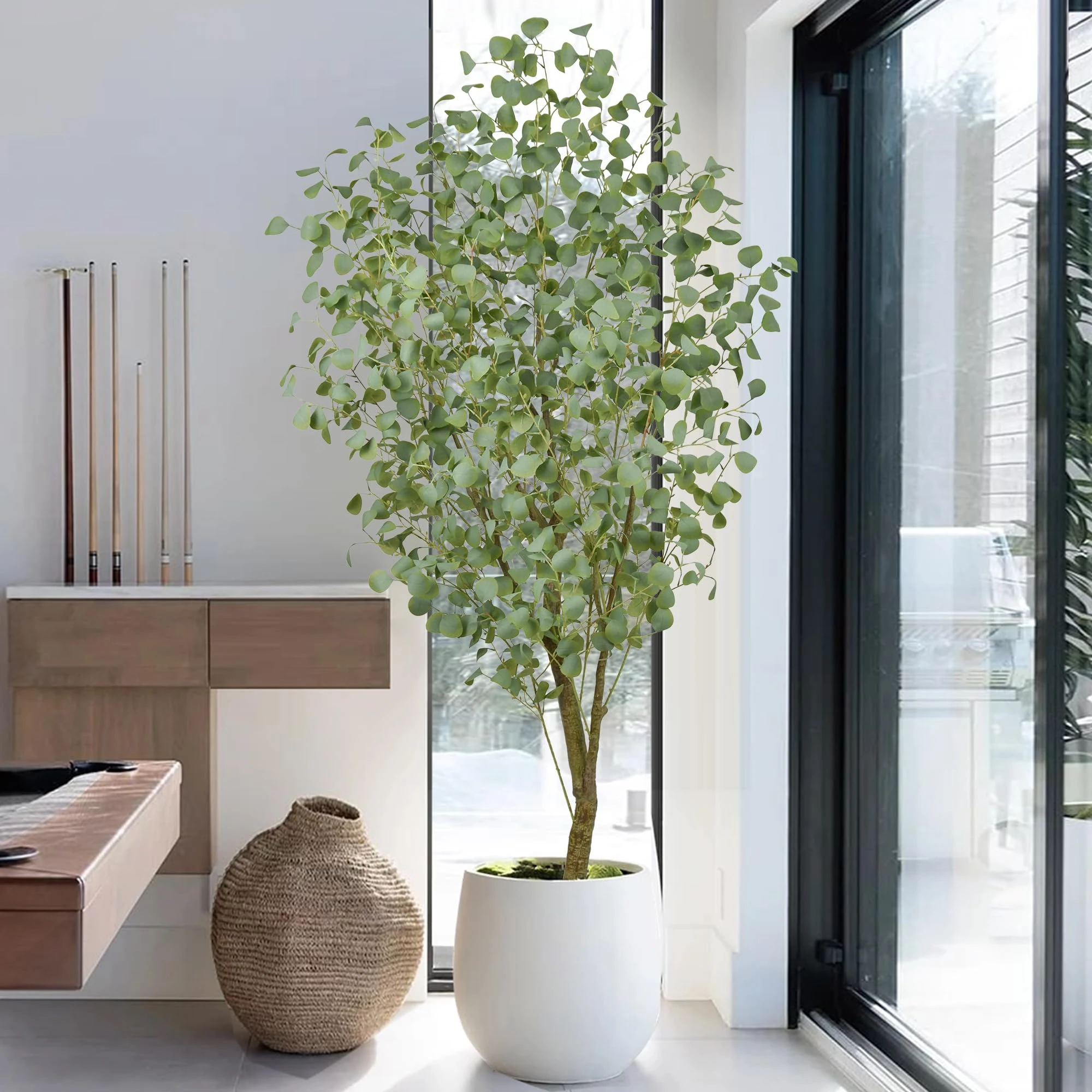 Roselywed Artificial Eucalyptus Tree 7FT with 1040 Spring Green Leaves Tall Faux Floor Plant Fake Potted Large Tree 82 Inch Black Pot for Home Office Indoor Outdoor Decor Housewarming Gift(7FT, 1Pack)
