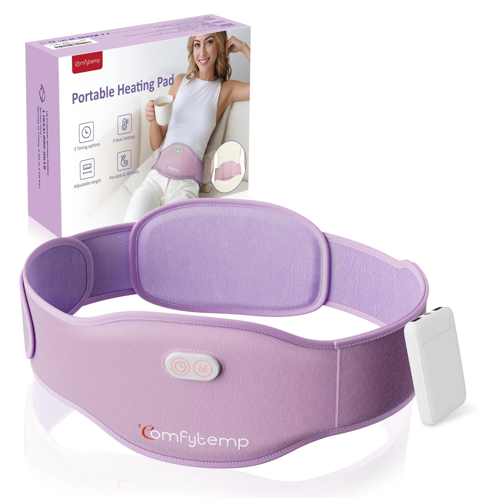 Comfytemp Portable Belly and Back Heat Pad for Period Cramps Pain Relief, Cordless Dual-Zone Menstrual Abdomen Waist Belt, with 5000mAh Battery, 3 Timer 3 Heat, Best Gifts for Women Girls(No Massage)