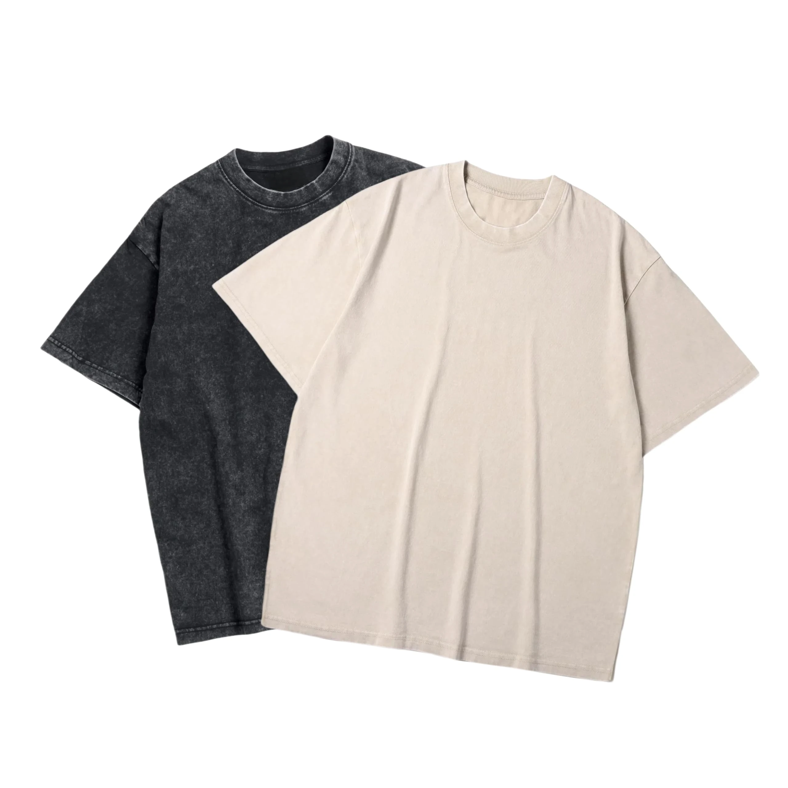 SAN Platina Oversized T Shirt Men Women,Vintage Heavyweight Cotton Gym Tshirt,Acid Wash T-Shirt,2 Pack Beige Black T-Shirts(XL)