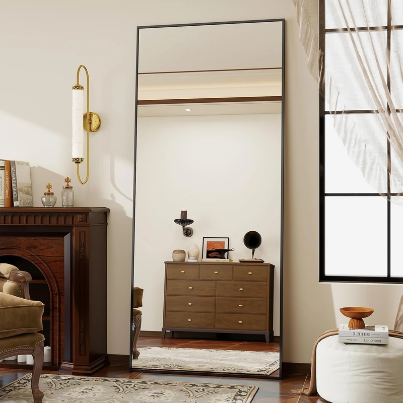 Koonmi full-length mirror, 76×171cm, rectangular floor mirror, rectangular aluminium alloy frame, tempered glass, for bedroom, living room, bathroom decoration, Gold