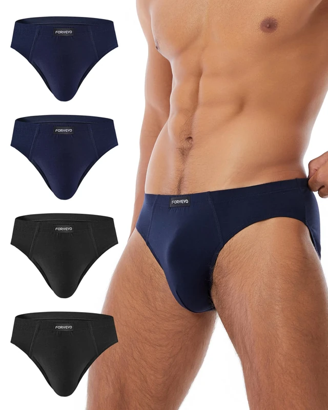 FORVEVO Men's Underwear Briefs Multipack, Cotton Mens Underwear, Breathable Stretch Waistband Soft No Labels Pants with Pockets 4 Pack (Black&Navy, XXL)