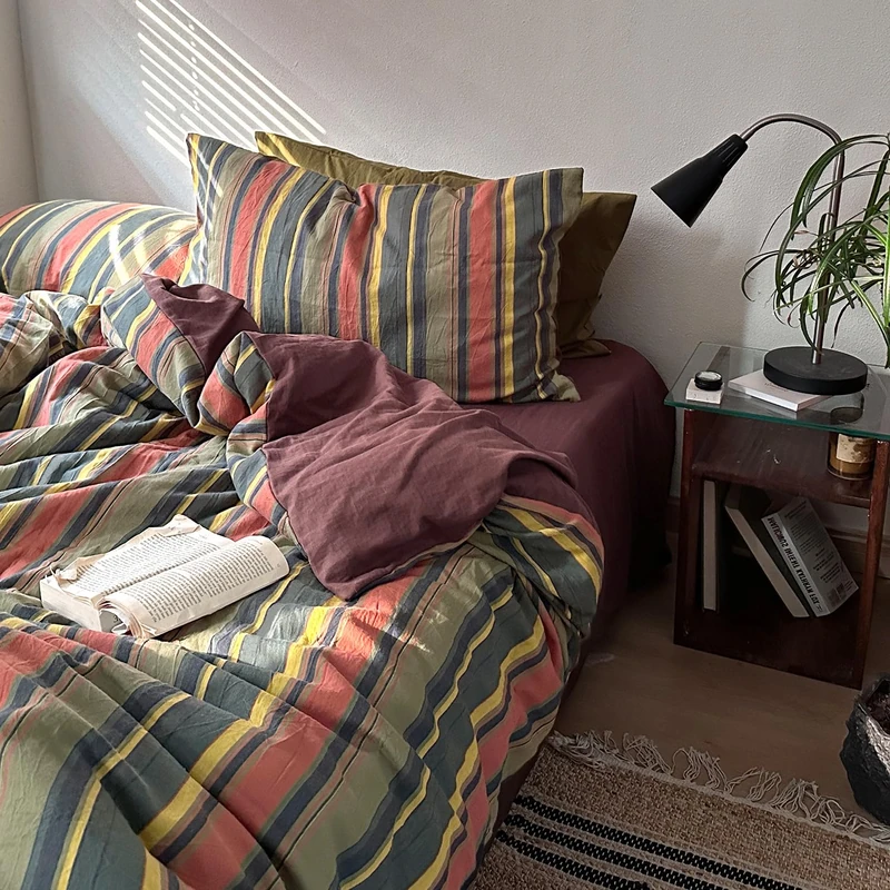 VM VOUGEMARKET Multi-Color Striped Duvet Cover, Full Size