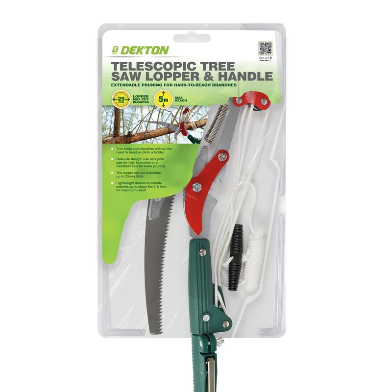 Dekton Telescopic Tree Saw Lopper with Adjustable Handle – Multi-Function Pruning Tool for Cutting Thick Branches | Ergonomic Design for Comfort | Ideal for Garden and Tree Maintenance