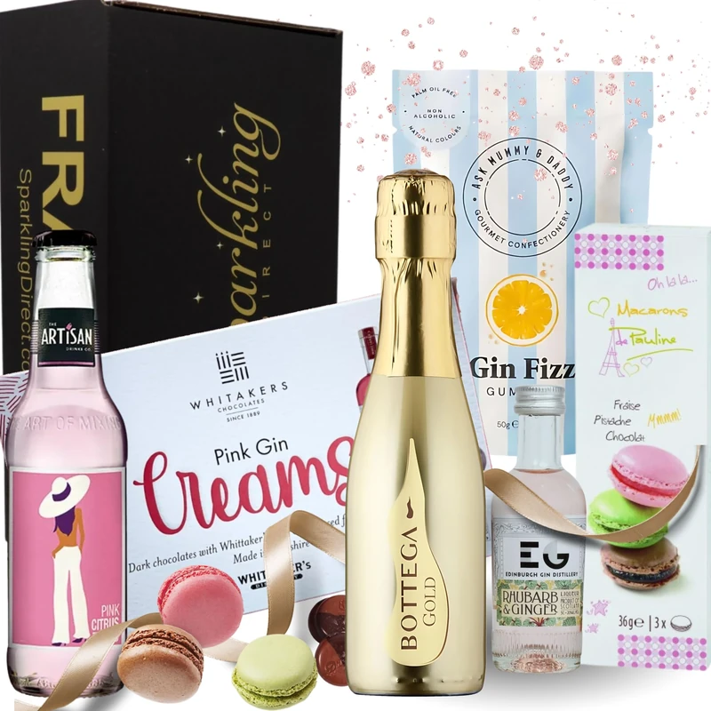 Bottega Gold Prosecco with Gin & Tonic Gift Set for Her - Birthday & Best Friend Gift for Women - Elegant Prosecco and Gin Combo in Gift Box