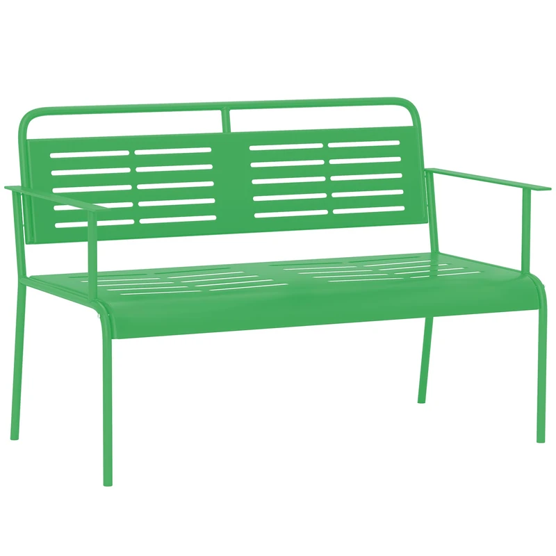 Outsunny Garden Bench 2 Seater Outdoor Steel Garden Bench with Armrests and Backrest for Balcony, Terrace, Patio, Veranda, Lawn, 121 x 64 x 84 cm, Green