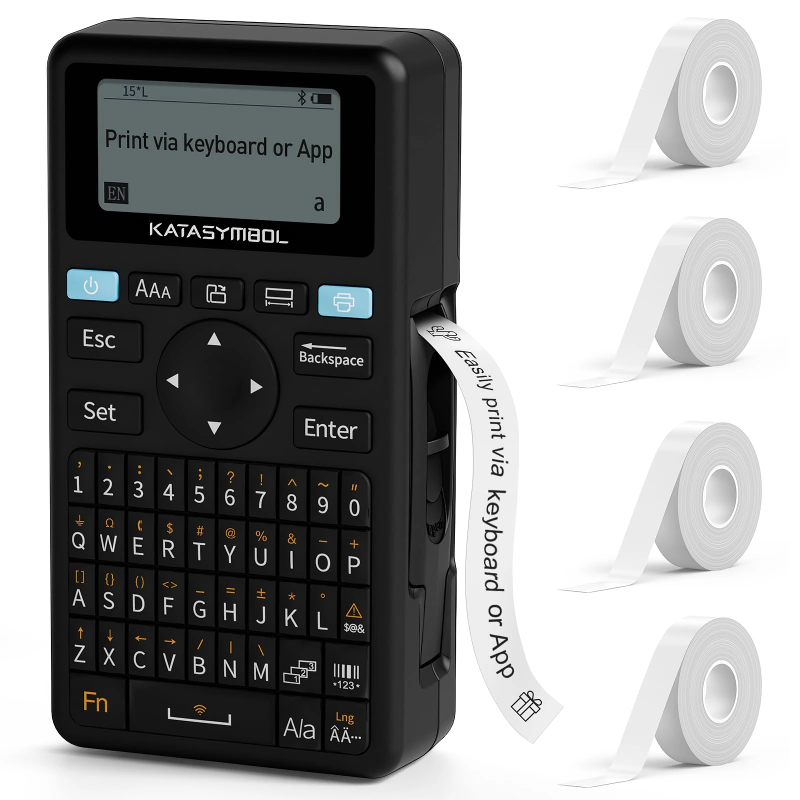 SUPVAN E11 Bluetooth Label Maker Machine with 4 Tapes, Support Keyboard & App with 40 Fonts and 450+ Icons, Rechargeable Inkless Labeler for Home, Kitchen, Office, School Organization, Black