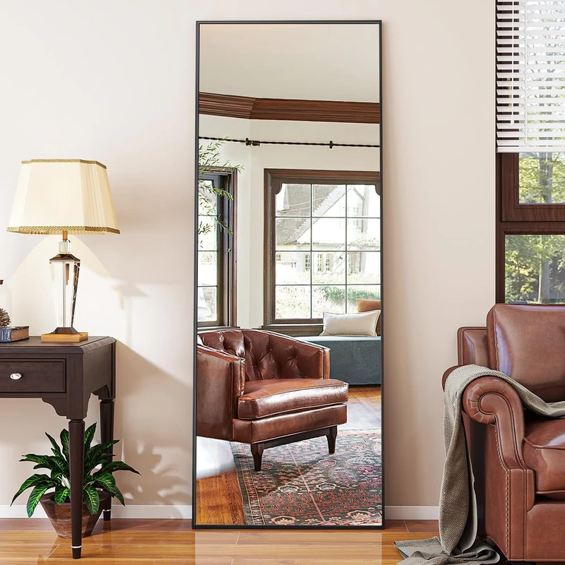 Koonmi Mirror Full Length - Minimalist Modern Full Body Floor Length Mirror - Standing, Hanging, Leaning for Living Room(Black, 53×163cm)