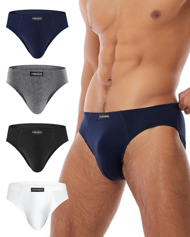 FORVEVO Mens Underwearr Briefs Multipack, Cotton Mens Underpants, Breathable Stretch Waistband Soft No Labels Briefs Slips Underwear with Pockets 4 Pack (Multicolor03, XXL)