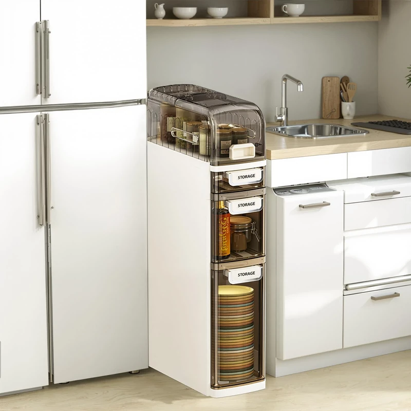 GarveeMore Bathroom Cabinet, Small Bathroom Storage Cabinet with Drawers, Narrow Wardrobe for Toilet Paper, Waterproof Storage Organizer with Wheels