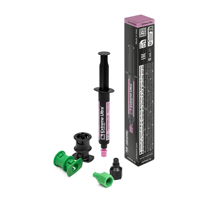 ERRECOM Extreme Ultra - 6 mL, Air Conditioning and Refrigeration Leak Stop, Includes 1/4 SAE and 5/16 SAE (R410a, R32) adapters and for Vehicle A/C Systems, Includes R1234yf and R134a adapters