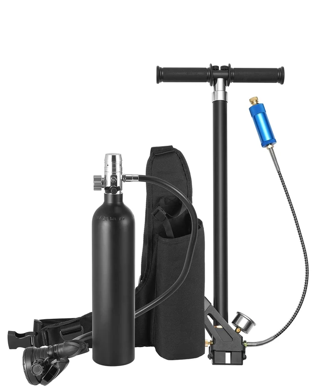 VEVOR Scuba Tank, 1L Portable Diving Tank, Dive Oxygen Cylinder Support 15-20 Minutes Underwater Breathing, 98.43 ft Diving Depth, Refillable Snorkel Air Tanks with Pump for Underwater Exploration
