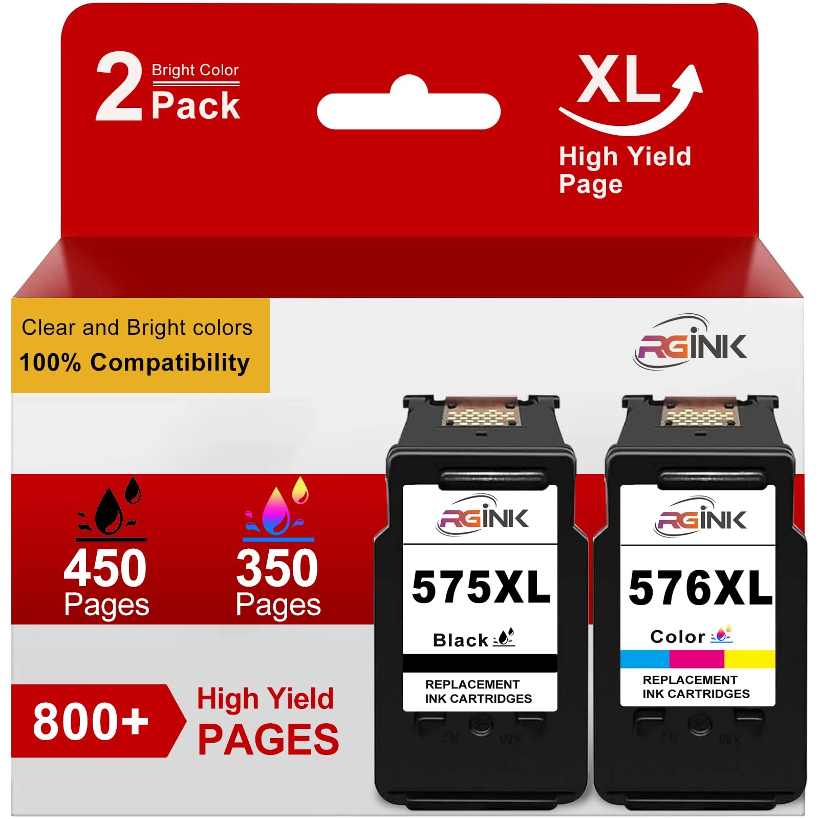 PG-575XL CL-576XL Ink Cartridges, Printer ink 575 576 XL Replacement for Canon 575 576 Ink Cartridges, 575XL 576XL Printer Cartridges for PIXMA TS3550i TS3551i TS3750i TR4750i TR4751i (Black, Colour)