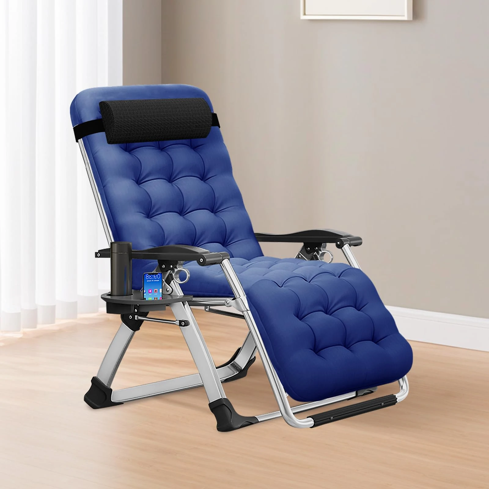 MOPHOTO Zero Gravity Chair, Outdoor Lounge Chair with Side Table, Zero Gravity Recliner, Sturdy & Comfortable, Supports up to 200KG (Blue)