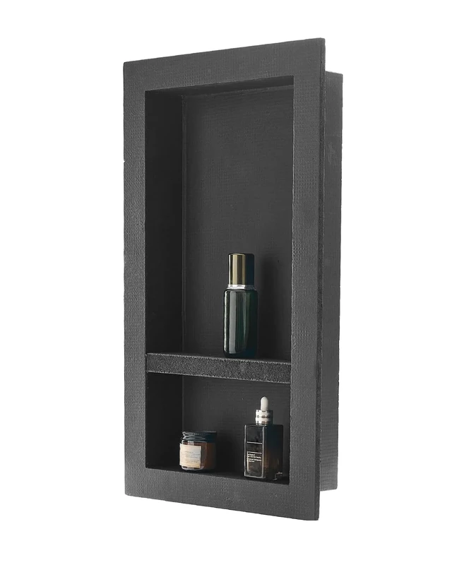VEVOR Shower Niche, 40.6 x 71.1 x 10.2 cm Recessed Wall Niche with Movable Divider Shelf, Modern Soap & Shampoo Storage Organizer,Square Corners,Sealed Waterproof Design,Black for Bathroom