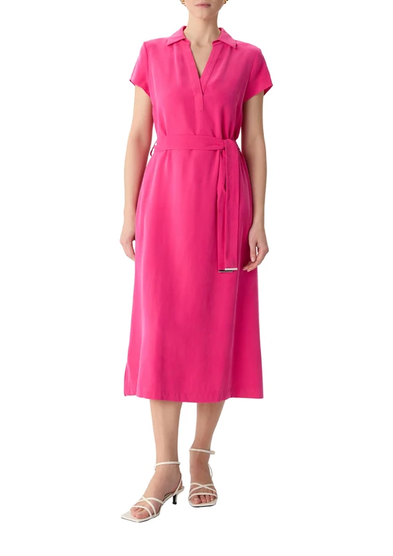 comma Women's 2168949 Belted Blouse Dress, Pink, 14