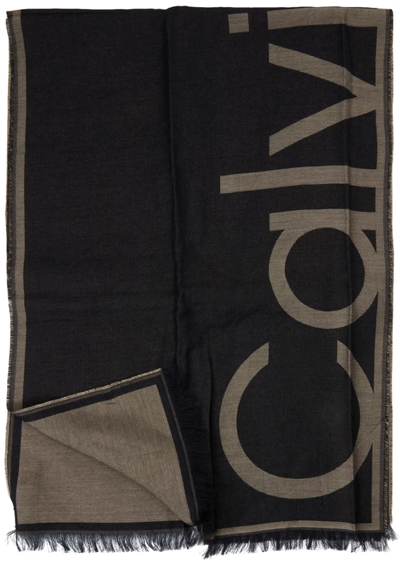 Calvin Klein Women's OVERSIZED LOGO LW JACQUARD STOLE LV04F8066G Scarves, BLACK (BLACK/DESERT TAUPE), One Size