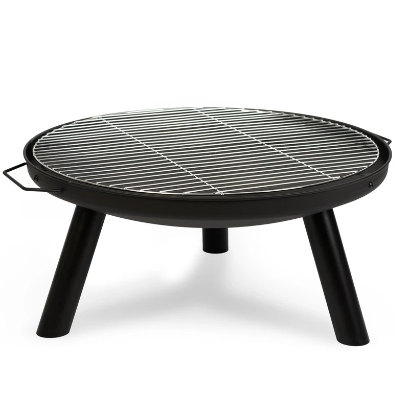 Berdsen Fire Bowl with Grate 60 cm Outdoor Fire Basket Garden Stainless Steel Powder Coated Black