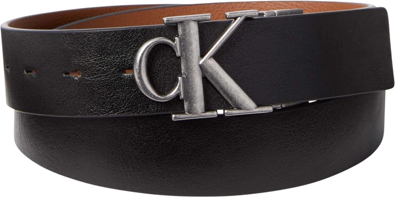 Calvin Klein Men’s Belt Buckle Tumbled 3.5 cm in Leather Reversible, Black (Black/Ck Cognac/Antique Silver), 37.4 inches