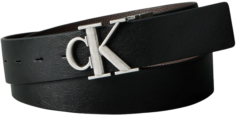 Calvin Klein Men's CK BUCKLE TUMBLED 35MM ADJ/REV LV04D7049G Belts, BLACK (Black/CK Dark Brown/Antique Silver), 100