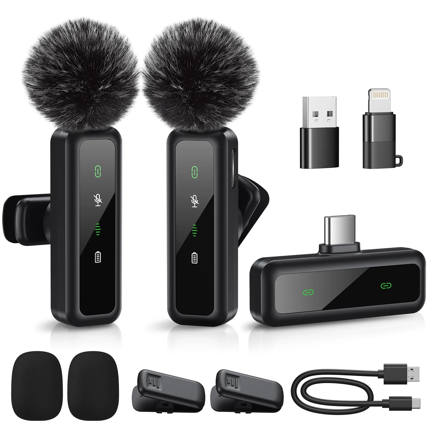 Wireless Lavalier Microphone Dual Set – Plug & Play Clip-on Mic with Auto Pairing, Magnetic Mount, Noise Cancelling, for iPhone, Android, USB-C Devices, YouTube, Podcast & Video Recording