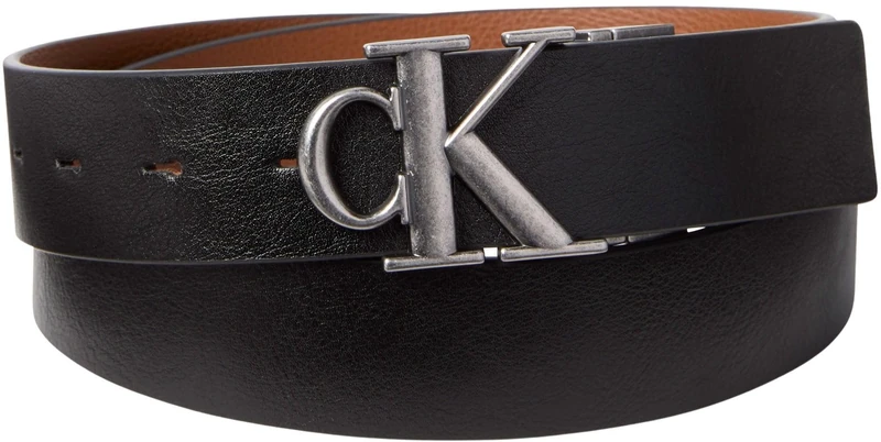 Calvin Klein Men's CK BUCKLE TUMBLED 35MM ADJ/REV LV04D7049G Belts, BROWN (Black/CK Cognac/Antique Silver), 100