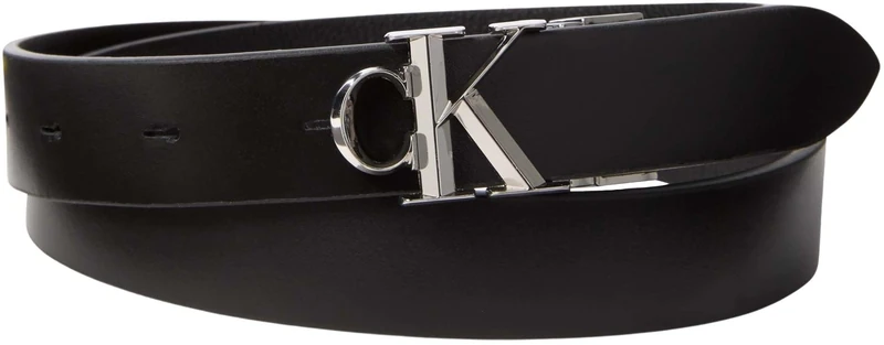Calvin Klein Women's FACETED CK 25MM PEBBLE REV/ADJ LV04F7044G Belts, BLACK (BLACK/SHINY NICKEL), 95