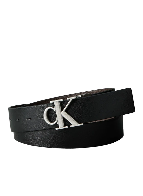 Calvin Klein Men's CK BUCKLE TUMBLED 35MM ADJ/REV LV04D7049G Belts, BLACK (Black/CK Dark Brown/Antique Silver), 85