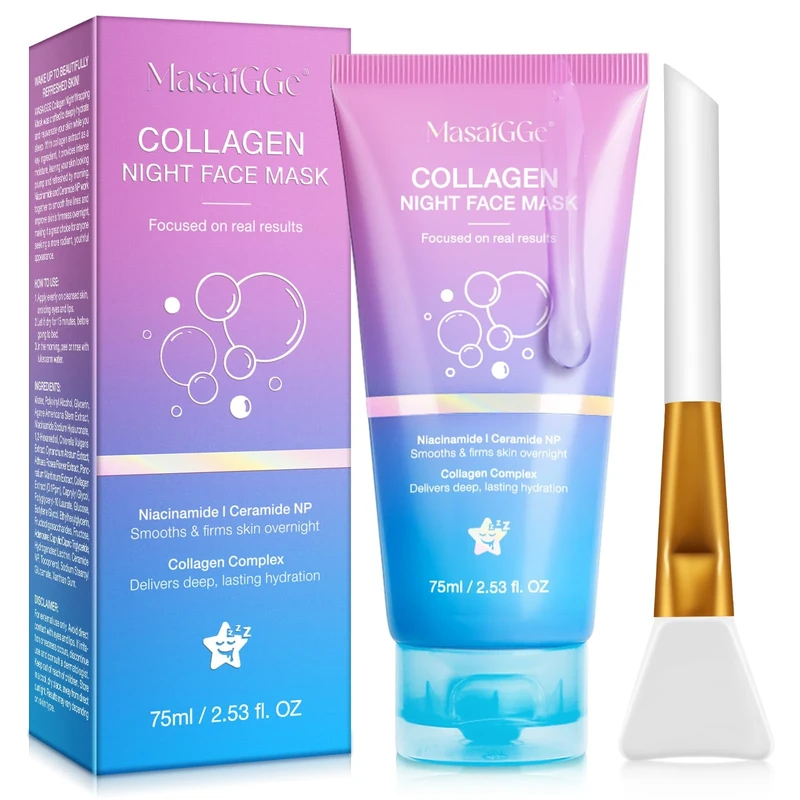 Collagen Night Wrapping Mask,Collagene Mask,Collagen Overnight Wrapping Peel Off Facial Mask,Deep Hydration,Fade Wrinkle & Improves Skin Elasticity,Reduces Sagging & Dullness for Glowing Skin