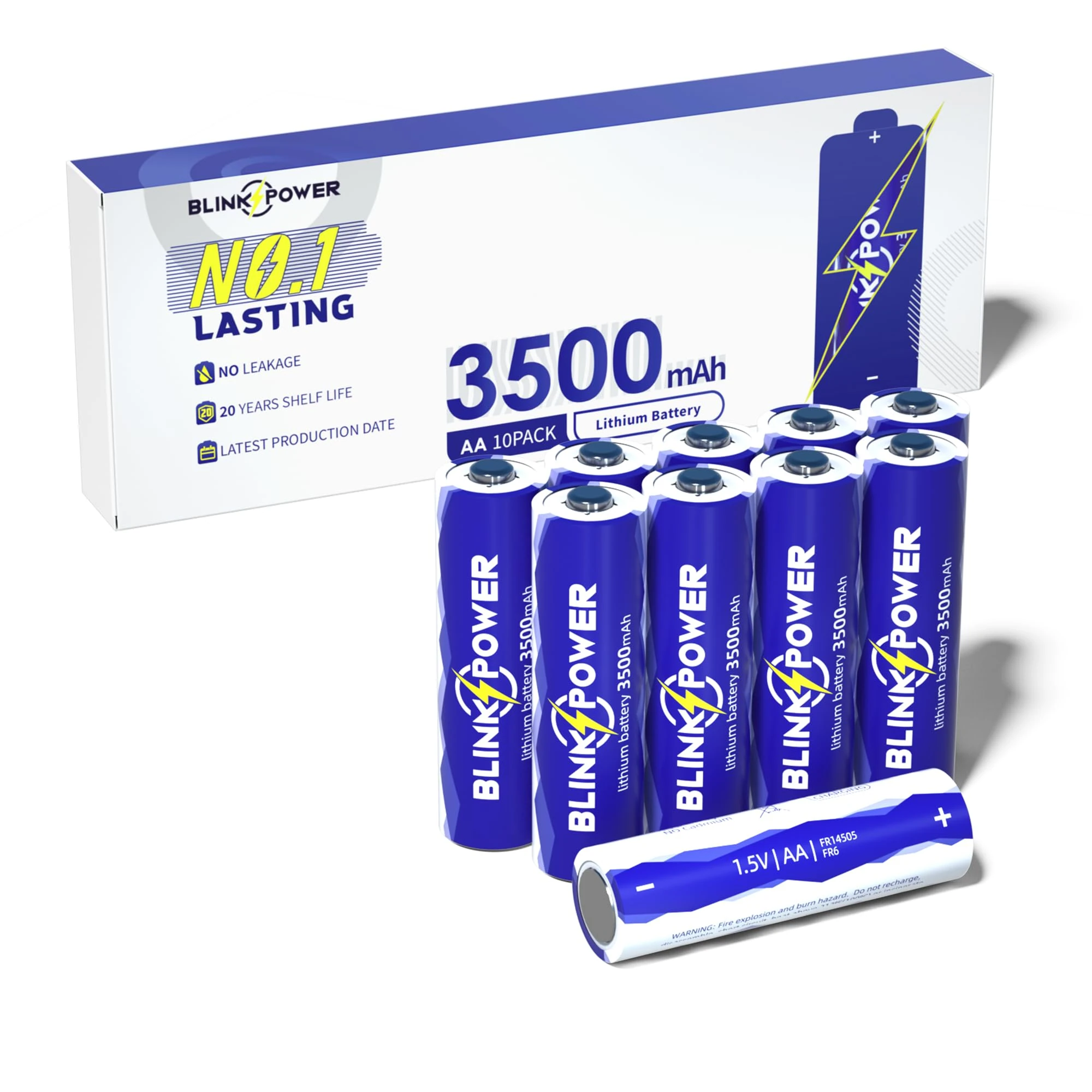 Blinkspower™ Lithium Batteries AA 10 Pack, 3500mAh NO.1 Lasting 1.5V Double A Lithium Battery Disposable