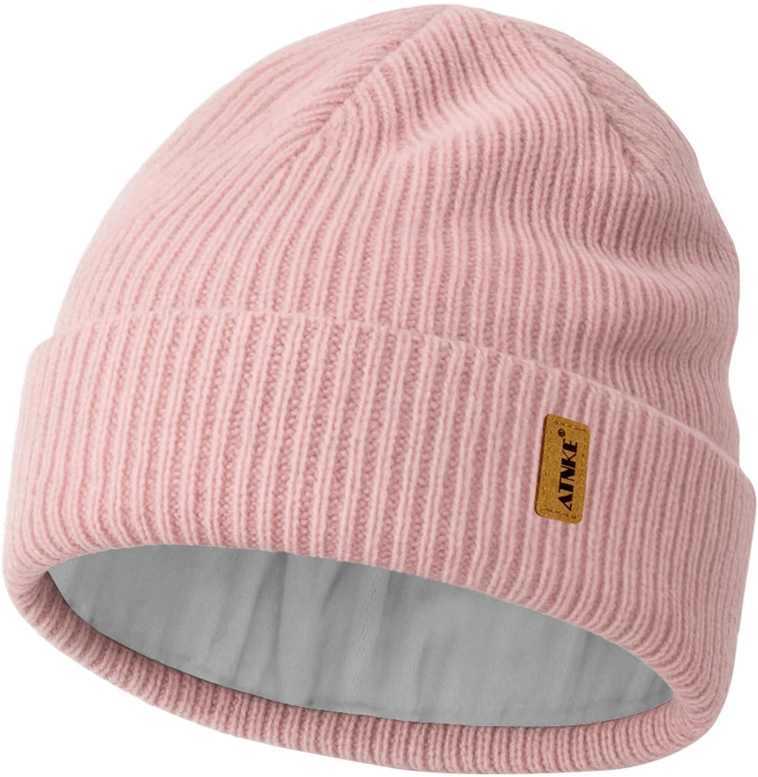 ATNKE Unisex Knit Beanie Hat, Stretchy Thick Warm Fleece Lined Daily Winter Soft Cuffed Wooly Skull Cap Gifts for Men Dad and Women/Bean Paste Pink